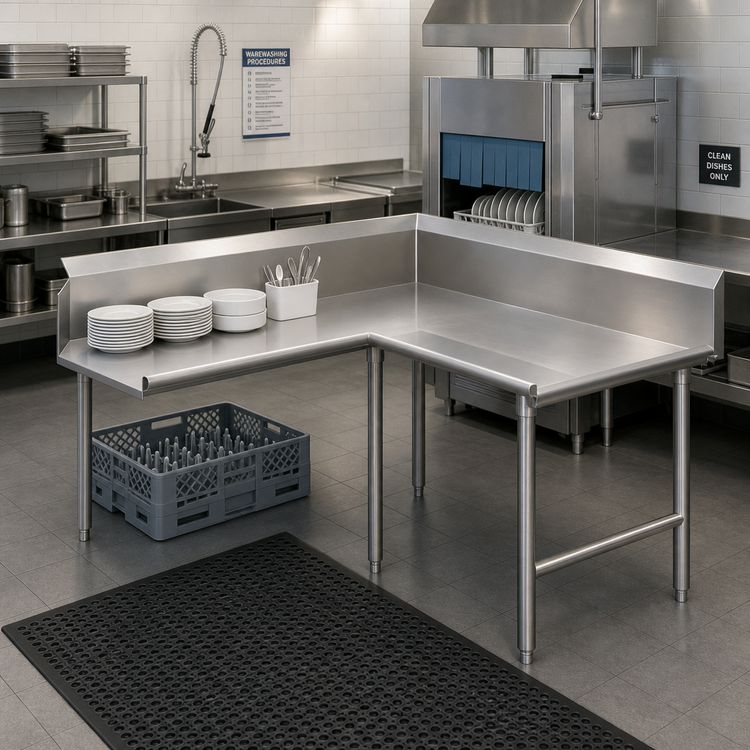 Product image #2 for John Boos Pro-Bowl Left-To-Right L-Shaped Corner Clean Dishtable, 84-Inch End x 60-Inch Machine Side, 16-Gauge Stainless Steel