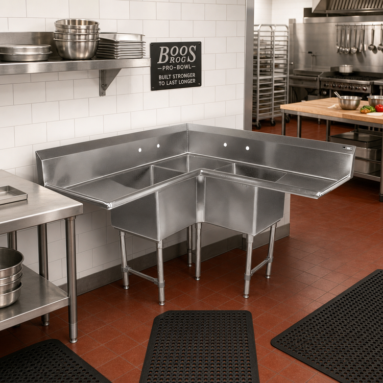 Product image #2 for John Boos Pro-Bowl 3-Compartment Corner Sink with Dual 24-Inch Drainboards