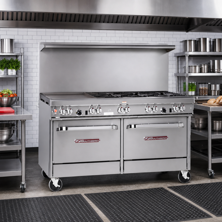 Product image #2 for Southbend Ultimate 60-Inch Gas Restaurant Range with 4 Burners, 36-Inch Thermostatic Griddle, and 2 Cabinets