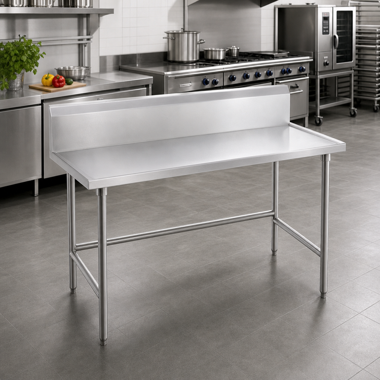 Product image #2 for Advance Tabco 60-Inch x 24-Inch Stainless Steel Work Table with 10-Inch Backsplash, No-Drip Edge, and Open Base