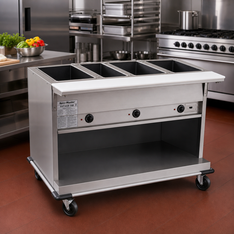 Product image #2 for Spec-Master PHT4CB-208 Portable Electric Hot Food Table with (4) 12" x 20" Wells and Cutting Board