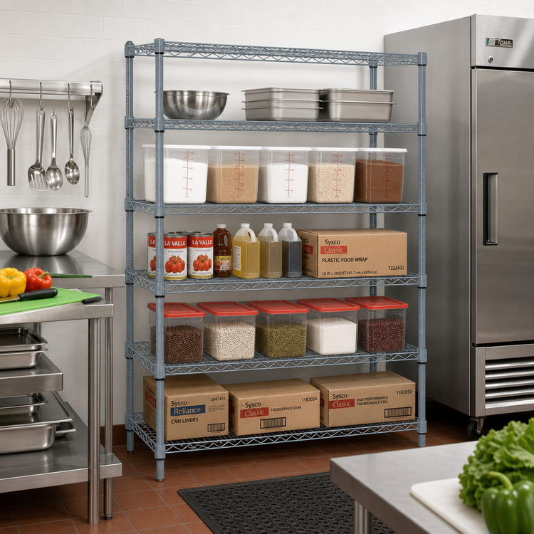 Product image #2 for Quantum 60" W x 18" D x 74" H Stationary Wire Shelving Starter Kit, 5 Shelves, Gray Epoxy Antimicrobial Finish