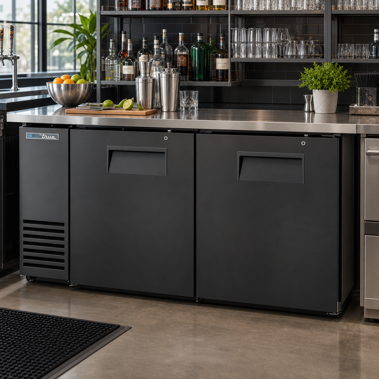 Product image #2 for True Two-Section Solid Swing Door Back Bar Cooler, 72-Inch, Stainless Top, Black Exterior