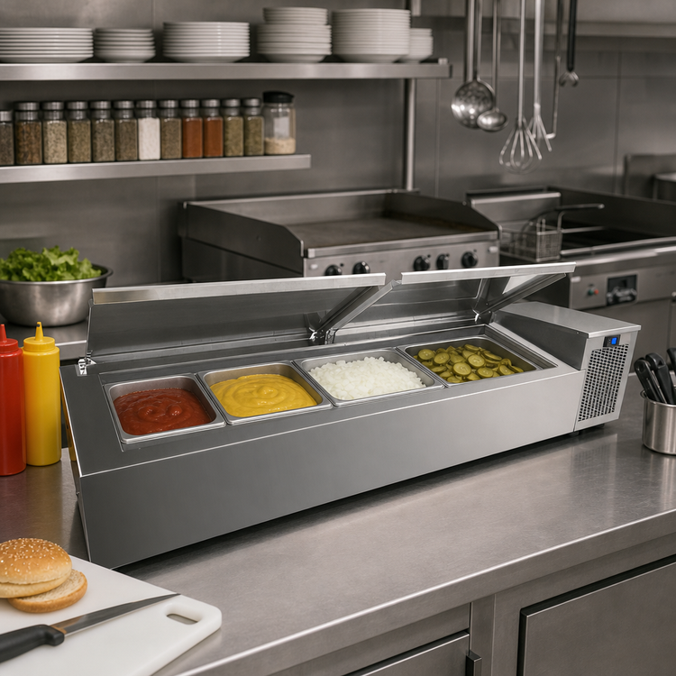 Product image #2 for Randell 46-Inch Refrigerated Countertop Condiment Rail, 4 Pan Capacity