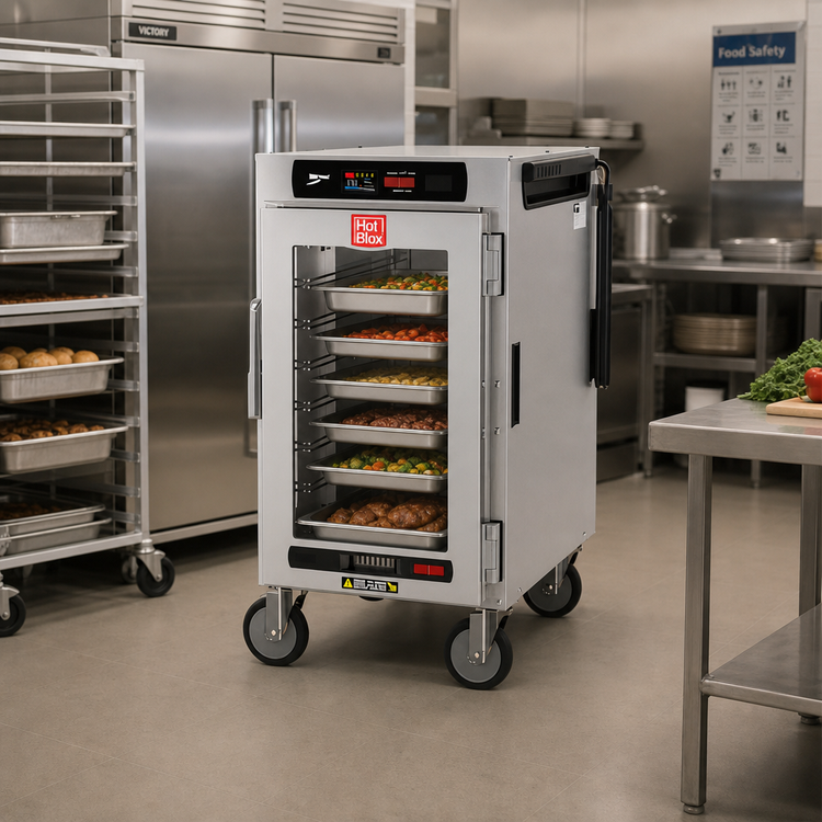 Product image #3 for Metro HotBlox™ Narrow 8-Pan Half-Height Mobile Pass-Thru Insulated Holding Cabinet with Digital Touchscreen, Clear Front Door and Solid Rear Door, 120V