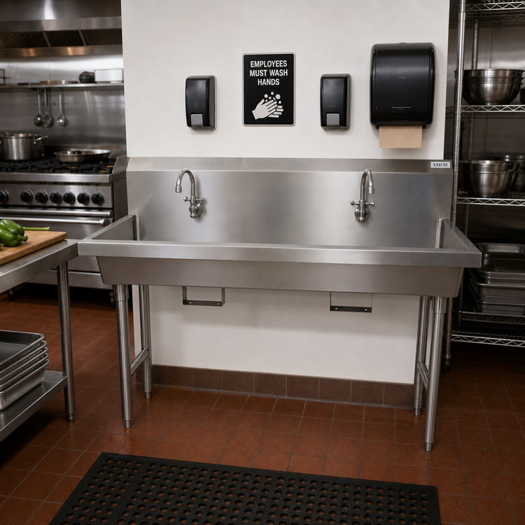 Product image #2 for BK Resources MSHS-60F1B Two-Station Freestanding Handwash Sink, 60 Inch Wide