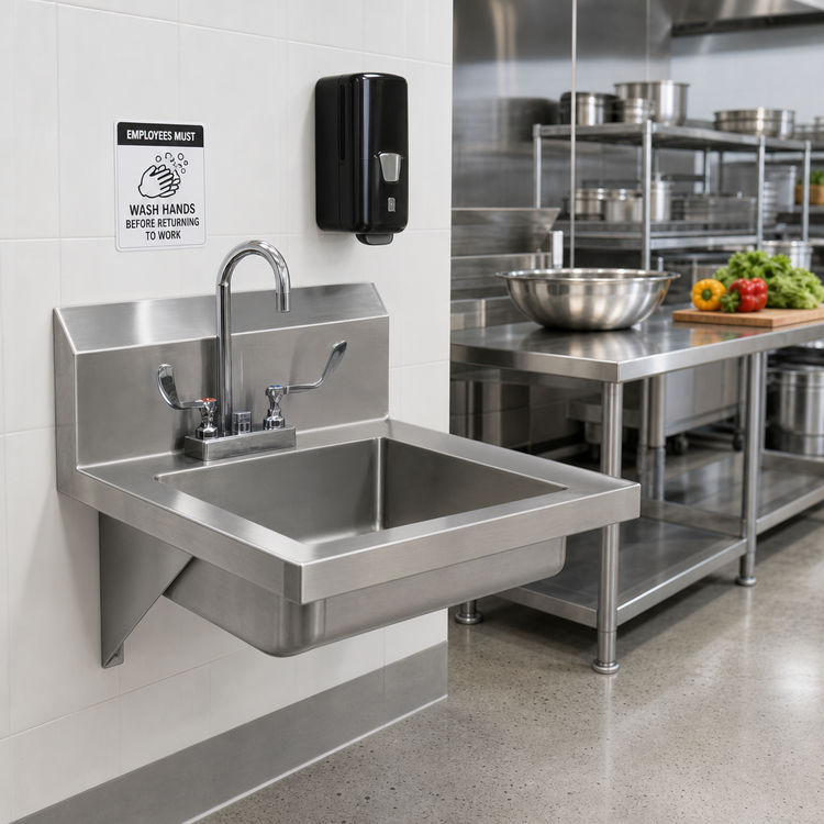 Product image #2 for Accessible Wall-Mount Hand Wash Sink with Gooseneck Faucet, 14-Inch Bowl, 304 Stainless Steel