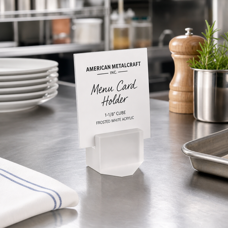 Product image #2 for American Metalcraft 1-1/8 Inch Frosted White Acrylic Cube Menu Card Holder