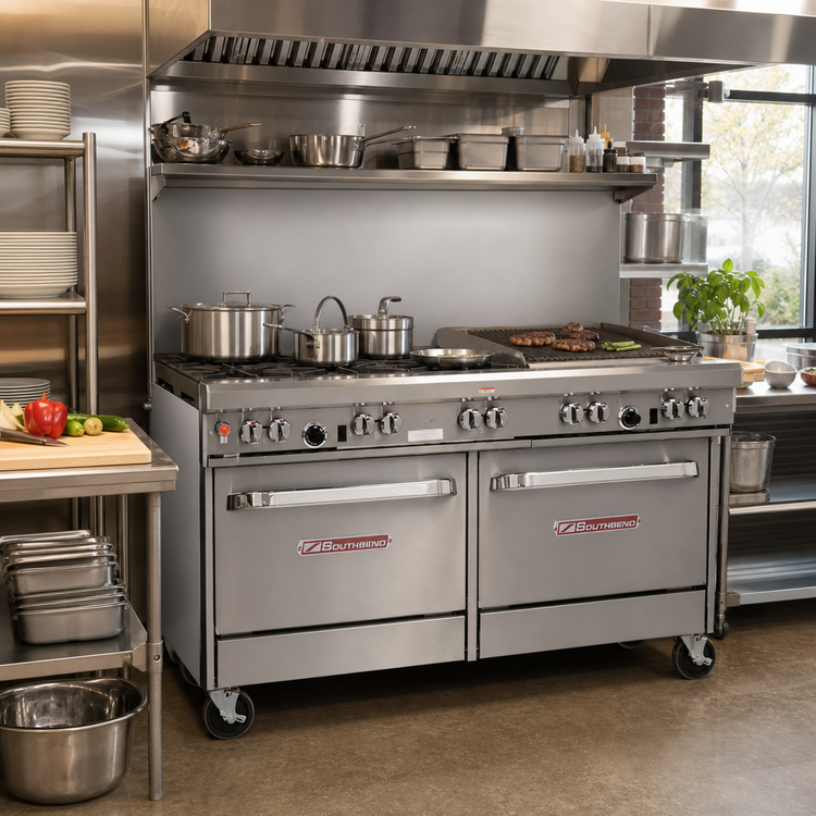 Product image #2 for Southbend Ultimate 60-Inch Gas Restaurant Range with 5 Burners, 24-Inch Charbroiler, and 2 Convection Ovens