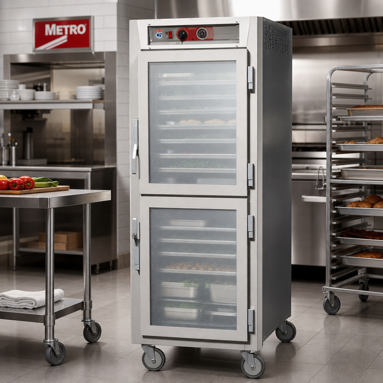 Product image #2 for Metro C5 6 Series Mobile Full-Height Pass-Thru Heated Holding Cabinet with Dutch Double-Pane Tempered Glass Doors, 120V