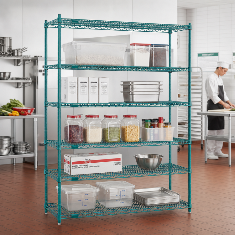 Product image #2 for Redipak 5-Tier Wire Shelving Unit, 60 x 18 x 74 Inches, Stationary, Blue-Green Hybrid Epoxy Finish