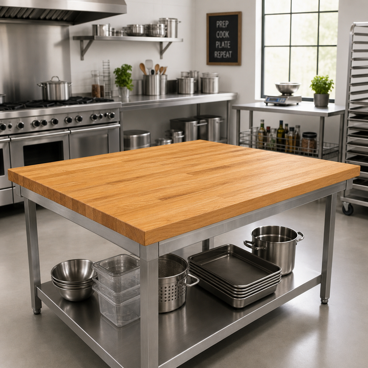 Product image #2 for Appalachian Red Oak Island Countertop with Blended Rails and Edge Grain Construction, 48 x 32 x 1-1/2 Inches, Penetrating Oil Finish