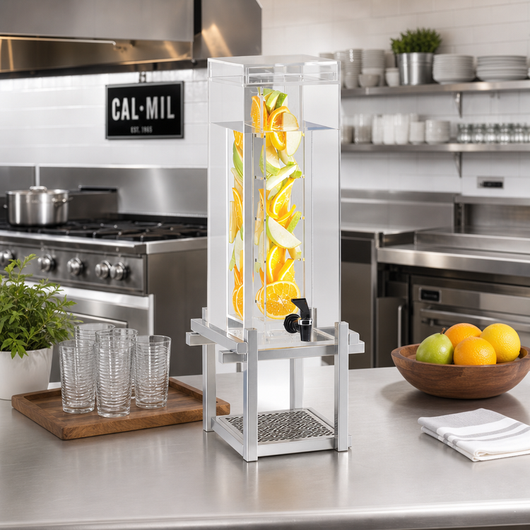 Product image #2 for Cal-Mil One by One 3 Gallon Acrylic Infusion Beverage Dispenser with Drip Tray, Silver