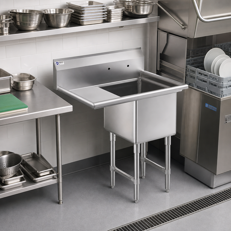 Product image #2 for Steel Works Stainless 1 Compartment Sink with Left Drainboard, 24 x 24 x 14 Inch Bowl