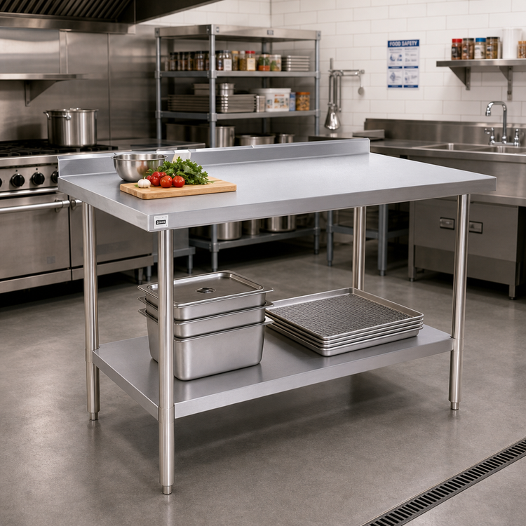 Product image #2 for 84-Inch x 24-Inch Stainless Steel Work Table with 2-Inch Rear Up-Turn and Undershelf
