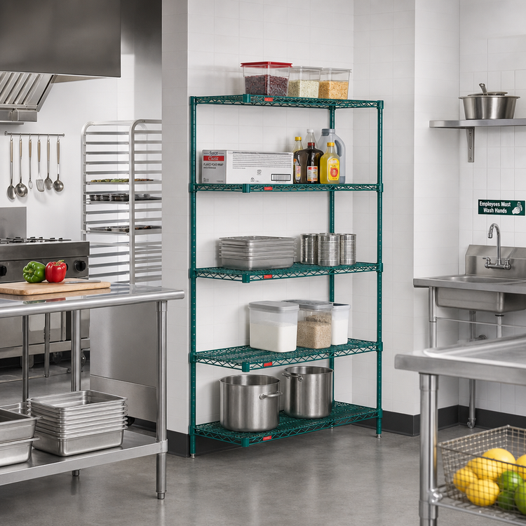 Product image #2 for Eagle Group Valu-Gard Green Epoxy 5-Tier Add-On Wire Shelving Unit, 36W x 18D x 86H