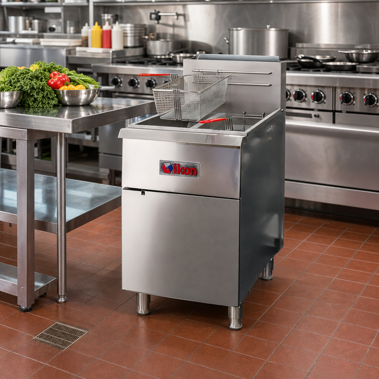 Product image #3 for IKON Cooking Split Pot Natural Gas Commercial Deep Fryer, 40 lb. Per Tank, Millivolt Controls