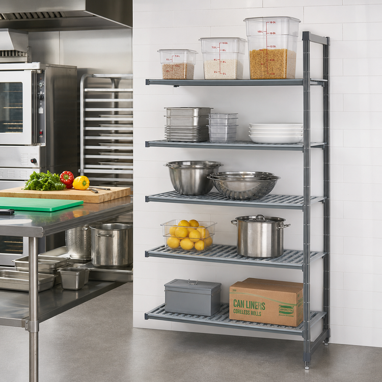 Product image #2 for Cambro Camshelving Basics Plus 30" W x 21" D x 64" H 5-Shelf Vented Add-On Shelving Unit, Brushed Graphite