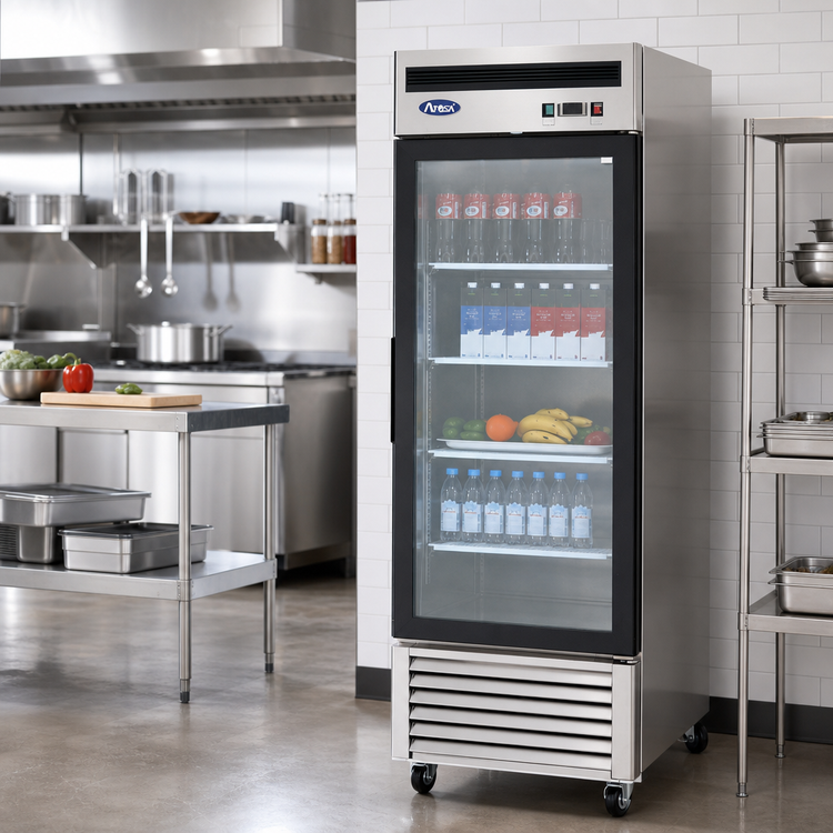 Product image #2 for Atosa 27-Inch One-Section Glass Door Merchandiser Refrigerator, 19.1 Cu. Ft., Bottom-Mount Self-Contained, Stainless Steel