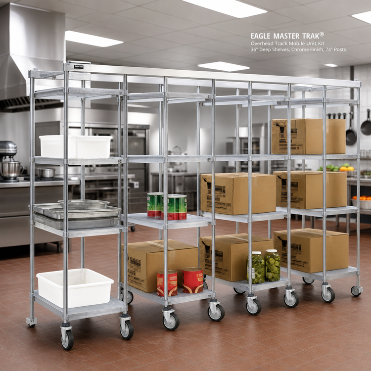 Product image #2 for Eagle Master Trak Overhead Track Mobile Unit Kit for 36-Inch-Deep Shelves, Chrome Finish, 74-Inch Posts