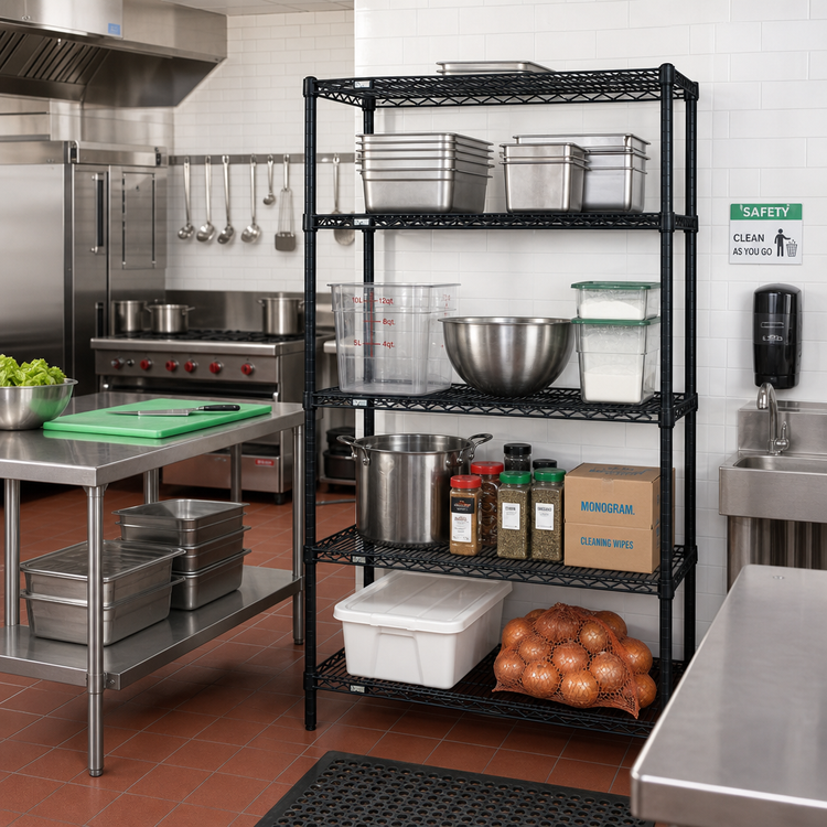 Product image #2 for Quantum 36 Inch x 12 Inch x 74 Inch Stationary Wire Shelving Starter Kit, Black Epoxy Antimicrobial Finish