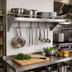 Thumbnail image #2 for John Boos Cucina Mensola Grande 36-Inch Wall-Mount Commercial Pot Rack Shelf with Galley Rail and 4 Double Hooks