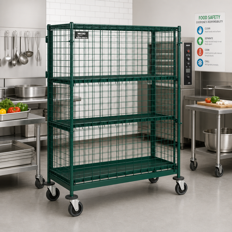 Product image #2 for Metro Super Erecta Mobile Wire Security Cage with Metroseal 3 Epoxy Coated Green Finish and Microban Protection, 40-3/4 x 21-1/2 x 68-1/2 Inches