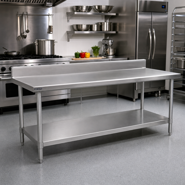 Product image #2 for Spec-Master Marine Series 120-Inch Stainless Steel Work Table with Backsplash and Adjustable Undershelf