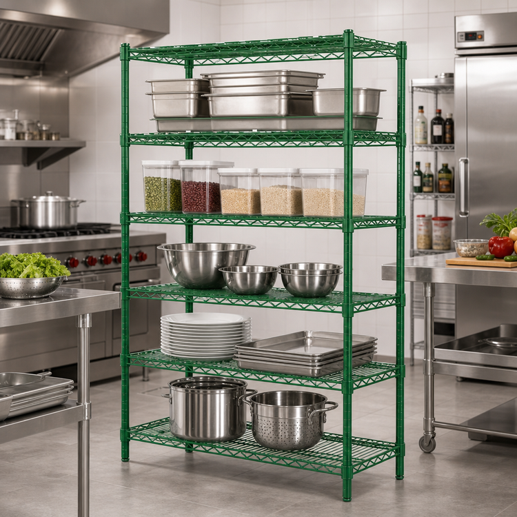 Product image #2 for Steel Works Stainless Heavy Duty 5-Tier Stationary Wire Shelving Unit, 21 x 42 x 84 Inches, Green Epoxy Coated