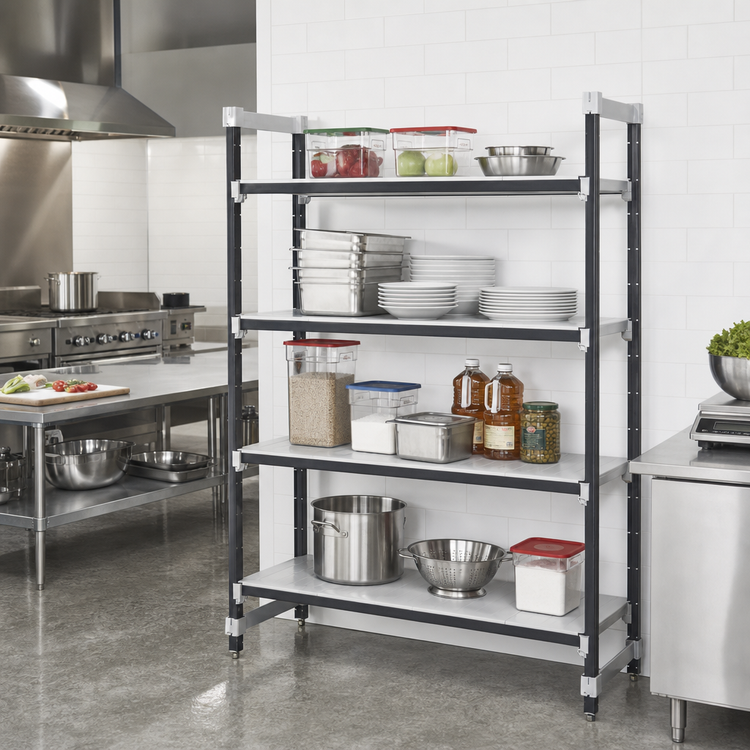 Product image #2 for Cambro Camshelving Elements XTRA 4-Tier Solid Stationary Starter Shelving Unit, 18" x 54" x 64"