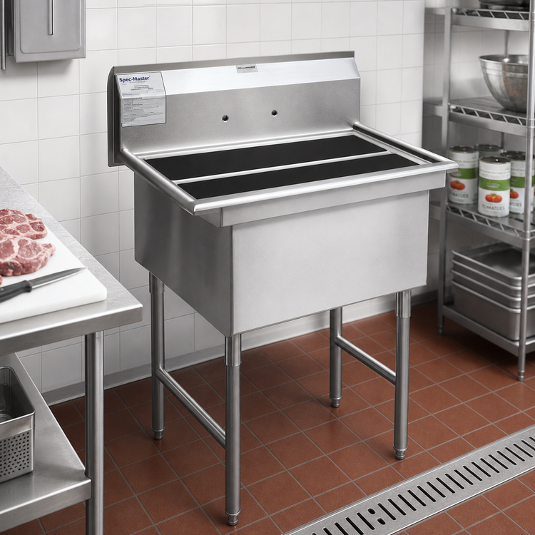 Product image #2 for Spec-Master Two-Compartment Supermarket Meat Platter Sink, 37 x 37 Inches, 14-Gauge Stainless Steel