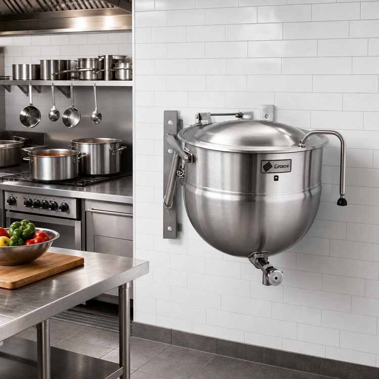 Product image #2 for 80-Gallon Wall-Mounted Direct Steam Kettle with 2/3 Jacket and 304 Stainless Steel Liner