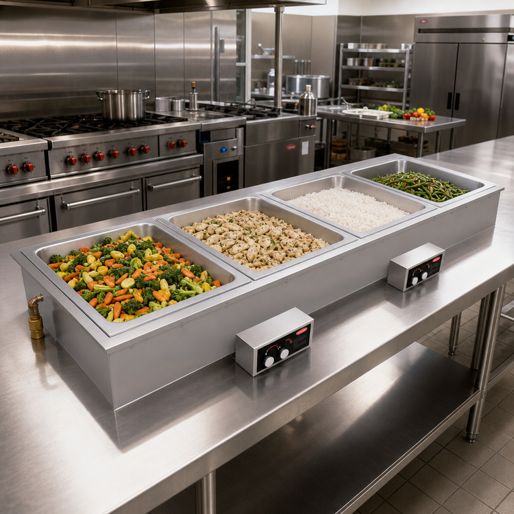 Product image #2 for Hatco Drop-In Modular Slim Heated Well with Auto-Fill and Manifold Drains, 4 Full-Size Pans