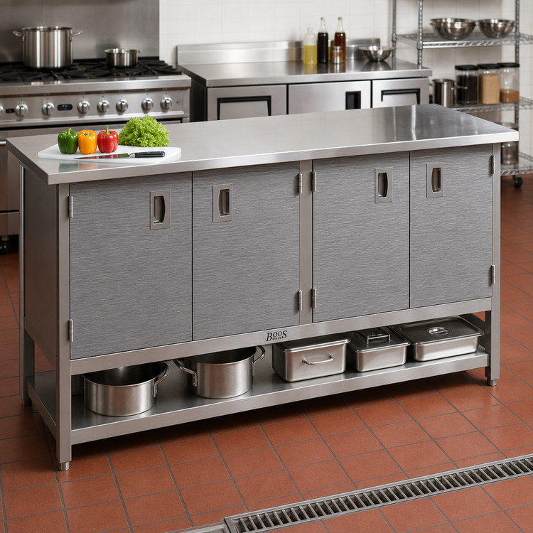 Product image #2 for John Boos Enclosed Base Stainless Steel Work Table with Hinged Doors and Undershelf, 72 x 30 Inches