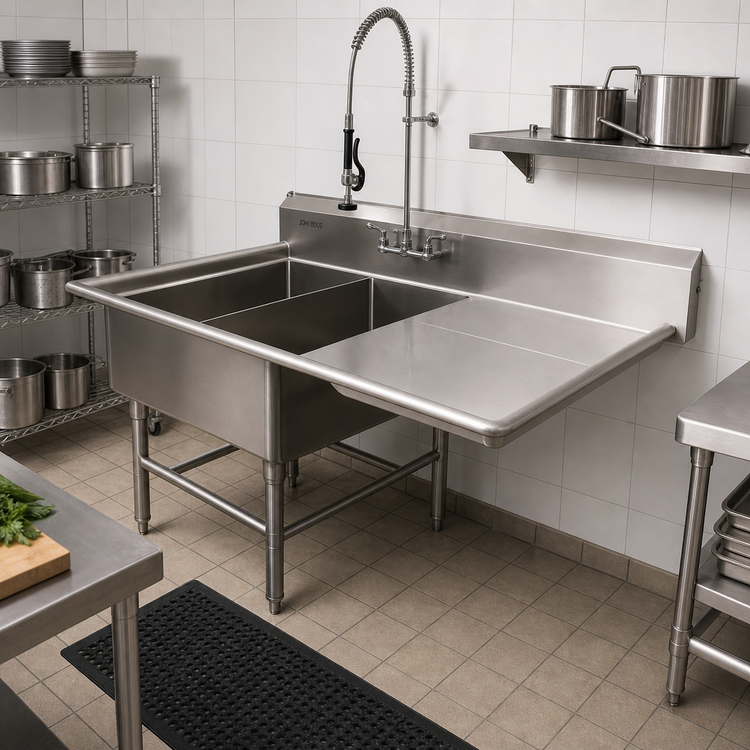Product image #2 for John Boos Pro-Bowl 2-Compartment Platter Sink with Right-Hand Drainboard, 50-3/16 x 36-1/2 x 43 Inches
