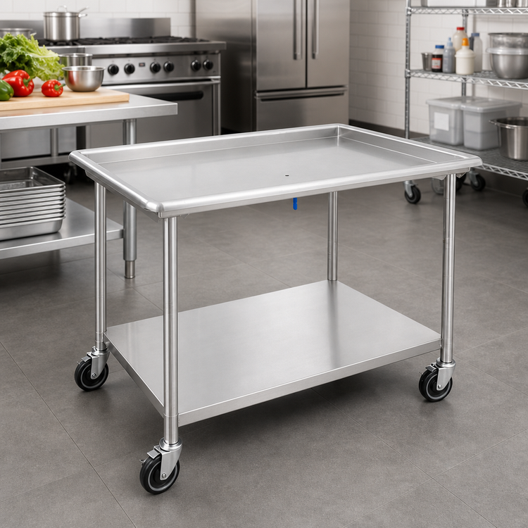 Product image #2 for John Boos Stainless Steel Sorting Table with 4-Sided Raised Edge, Undershelf and Locking Casters, 36-7/8 x 30-3/8 Inches