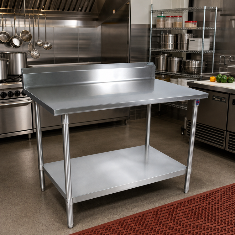 Product image #2 for John Boos Stallion 72" x 30" 14-Gauge Stainless Steel Work Table with 5" Backsplash and Undershelf