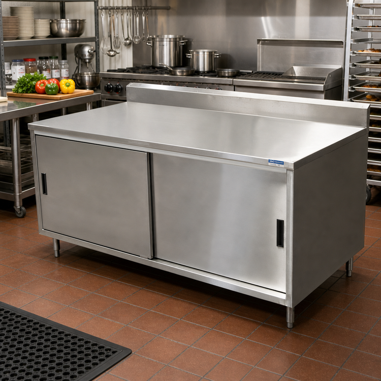 Product image #2 for BK Resources Stainless Steel Enclosed Chef Table with Sliding Doors, 60 x 36 x 39-3/4 Inches