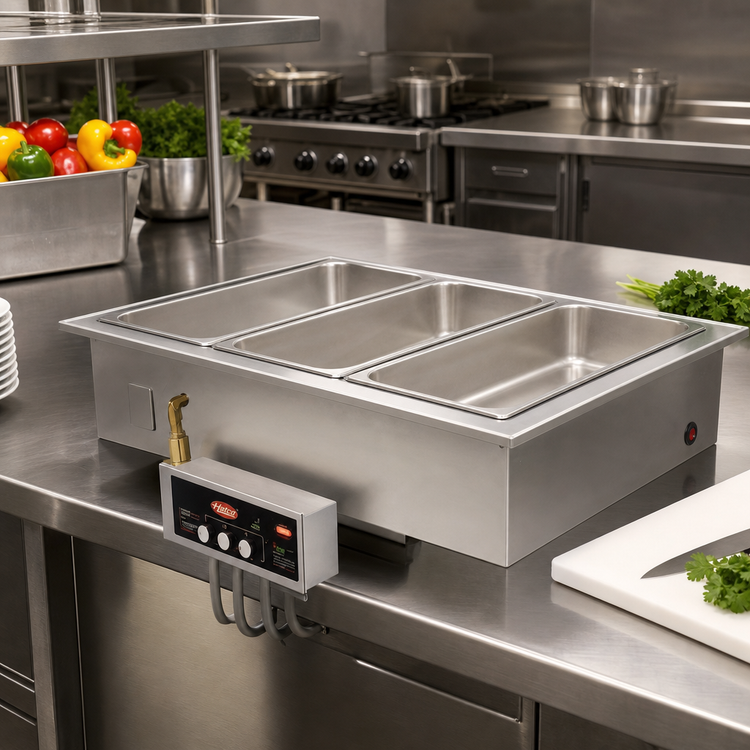 Product image #2 for Hatco Drop-In Modular/Ganged Heated Well with Auto-Fill and Drains, 3 Full-Size Pan Capacity