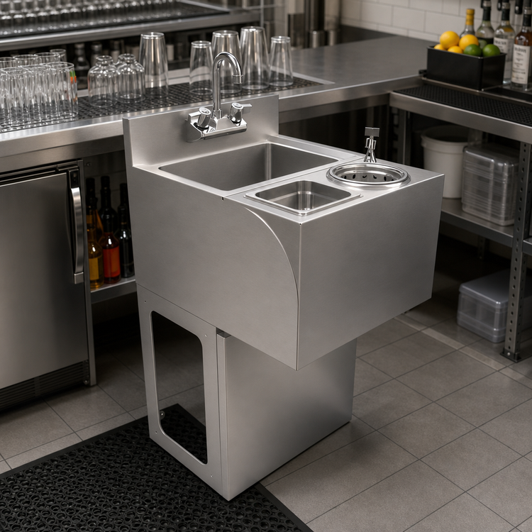 Product image #2 for BK Resources UBB-21-SSP18-P-G Underbar Speed Station with Dump Sink, Glass Rinser, and Dipper Well