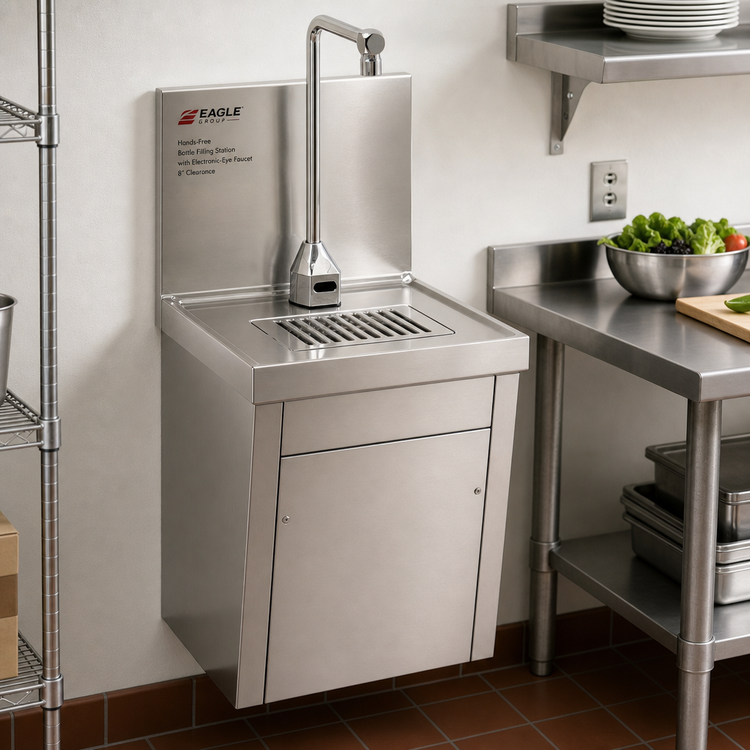 Product image #2 for Eagle Group Wall-Mounted Hands-Free Bottle Filler Station with Electronic-Eye Faucet, 8-Inch Clearance