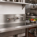 Thumbnail image #2 for BK Resources EVO-8SM-8 8-Inch Center Backsplash-Mount Faucet with 8-Inch Swing Spout, Ceramic Valves, Lead-Free Stainless Steel