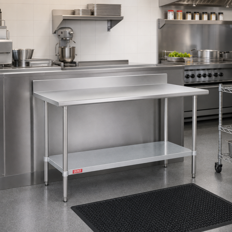Product image #2 for Duke 30 x 24 Inch 14-Gauge 300 Series Stainless Steel Work Table with 5-Inch Riser and Galvanized Undershelf