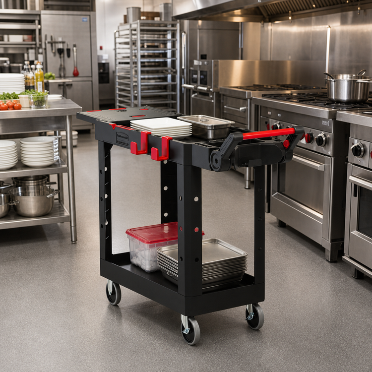 Product image #3 for Heavy Duty Adaptable Small 2-Shelf Structural Foam Utility Cart with Locking Casters
