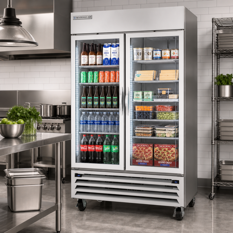 Product image #2 for Beverage-Air Horizon Series Two-Section Dual-Temperature Reach-In Refrigerator/Freezer with Glass Doors