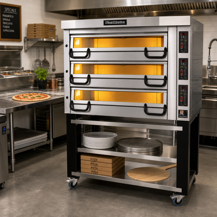 Product image #2 for PizzaMaster PM 923ED 3-Deck Electric Pizza Deck Oven with Hearth Stone Baking Surface, IQControl, and Oven Stand