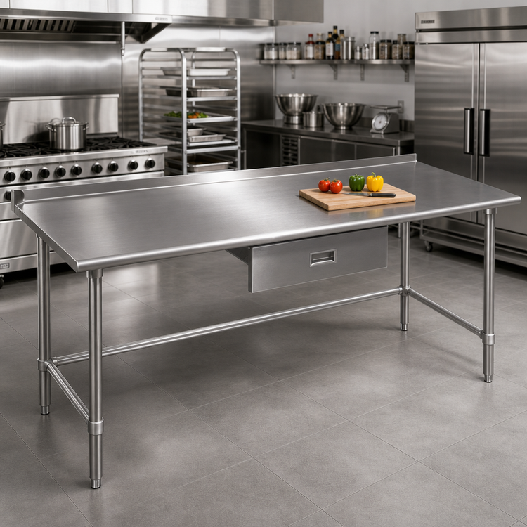 Product image #2 for Eagle Deluxe Series 144-Inch x 30-Inch Stainless Steel Work Table with 1-1/2-Inch Rear Upturn and Open Tubular Base