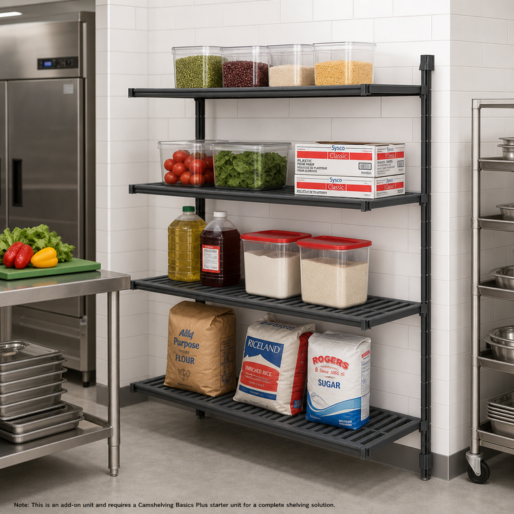 Product image #2 for Cambro Camshelving Basics Plus 4-Tier Add-On Vented Polymer Shelving Unit, 24 x 60 x 72 Inches, Brushed Graphite