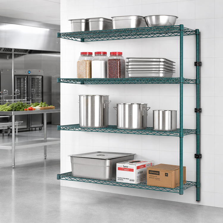 Product image #2 for Eagle Group Valu-Gard 4-Tier Add-On Wire Shelving Unit, 48W x 21D x 63H, Green Epoxy