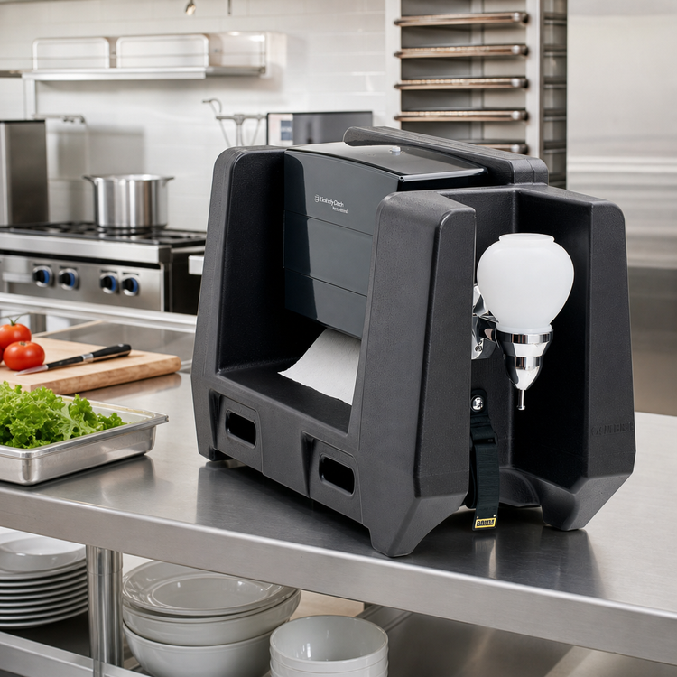 Product image #3 for Cambro HWATD110 Portable Tabletop Handwashing Station with Soap and Multi-Fold Paper Towel Dispensers